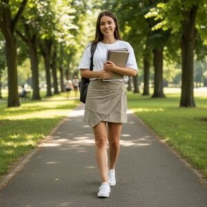 Lilou Tan White Houndstooth Draped Wrap Mini Skirt Asymmetrical Back Zip Small